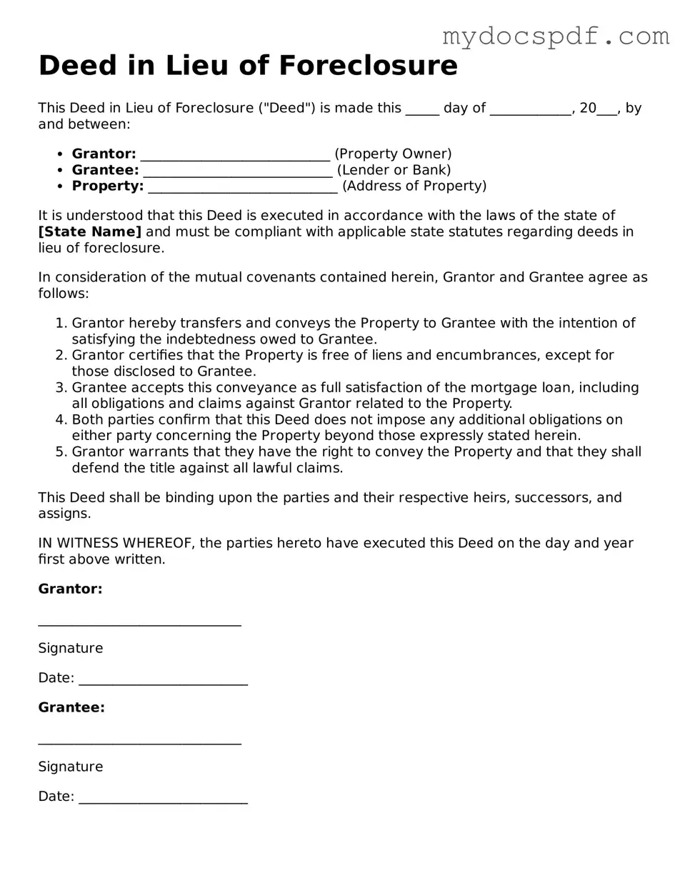 Attorney-Approved Deed in Lieu of Foreclosure Template