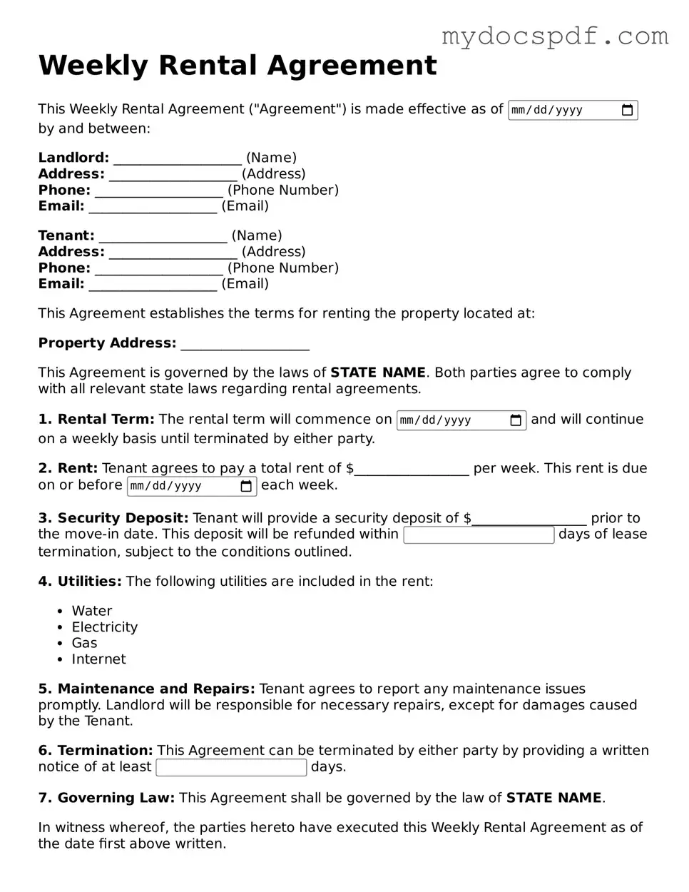 Attorney-Approved Weekly Rental Agreement Template