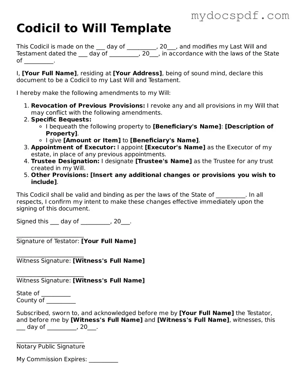 Attorney-Approved Codicil to Will Template