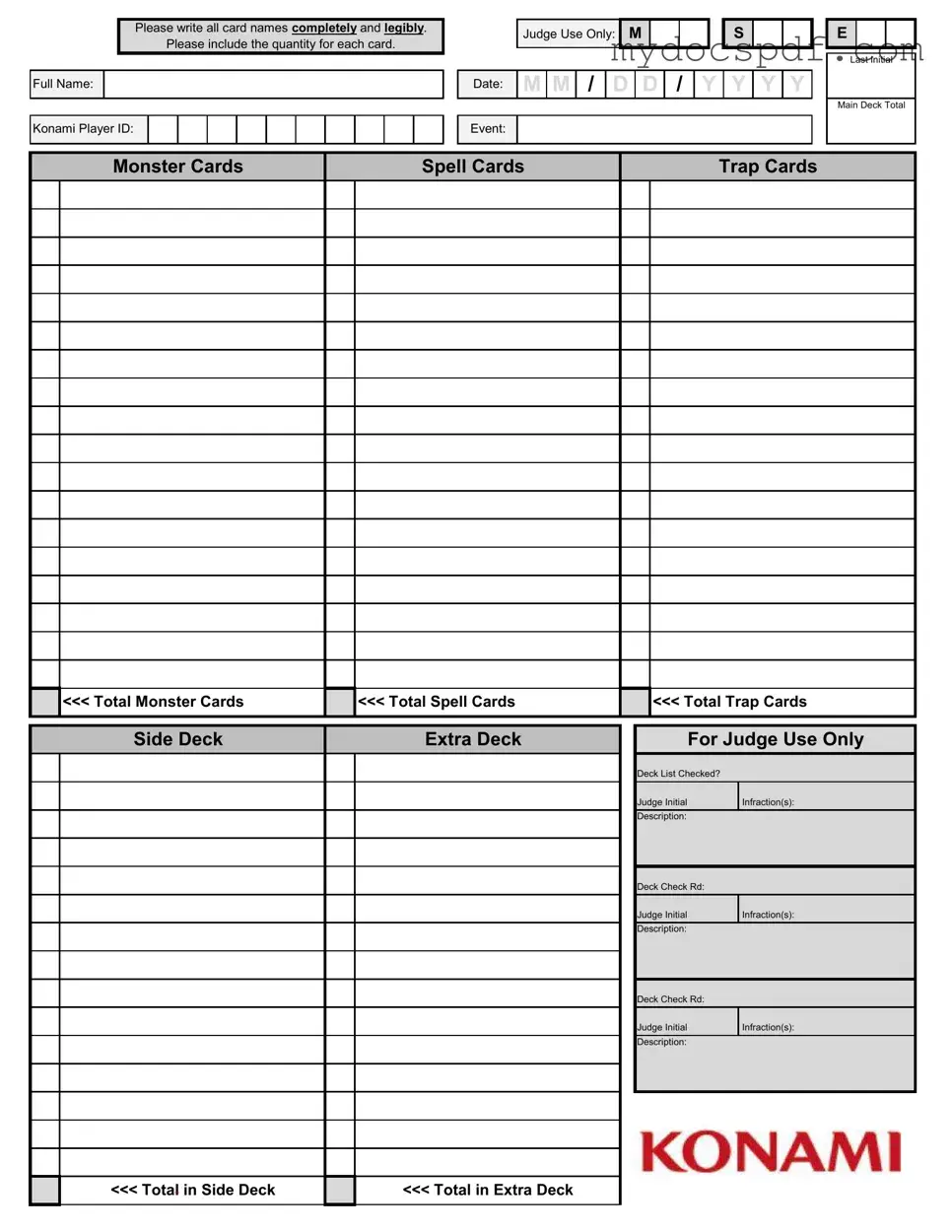 Get Konami Decklist Form in PDF